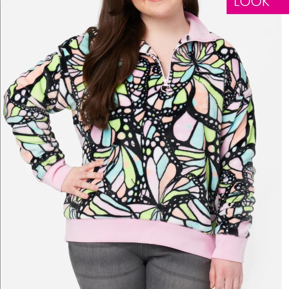 Justice Girls Pullover Half Zip Butterfly Sweatshirt Size Small 7/8 NWT